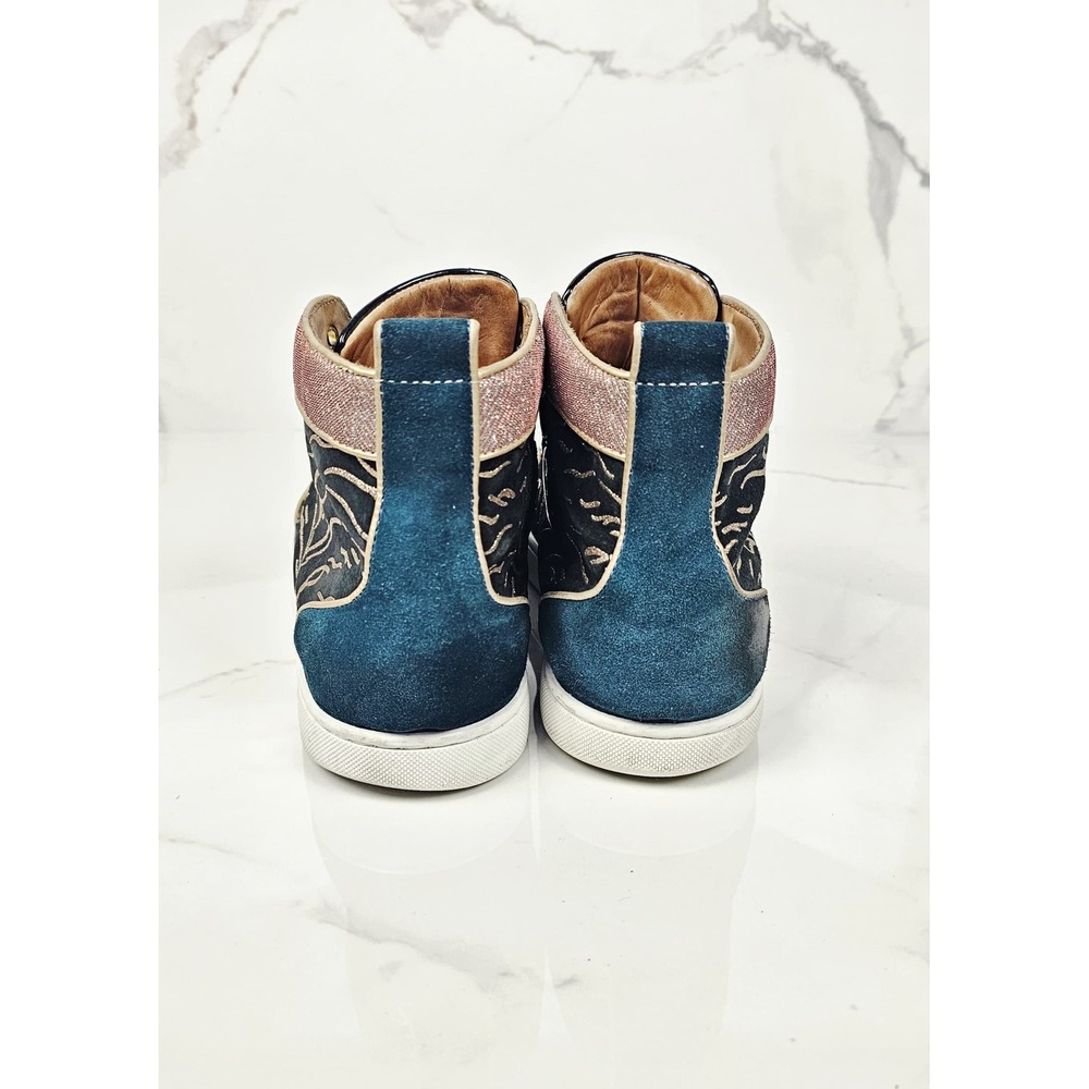 Christian Louboutin High Top Milkylou Sneakers Studded Blck Gold Suede Size 11.5 - Picture 6 of 11